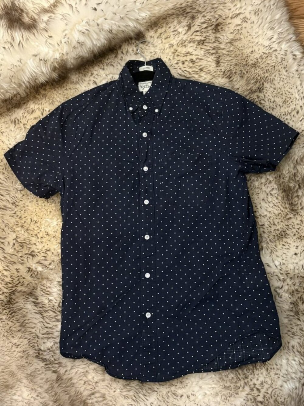 J.Crew Short-sleeve stretch slub cotton shirt in dark navy dot print Men's XS